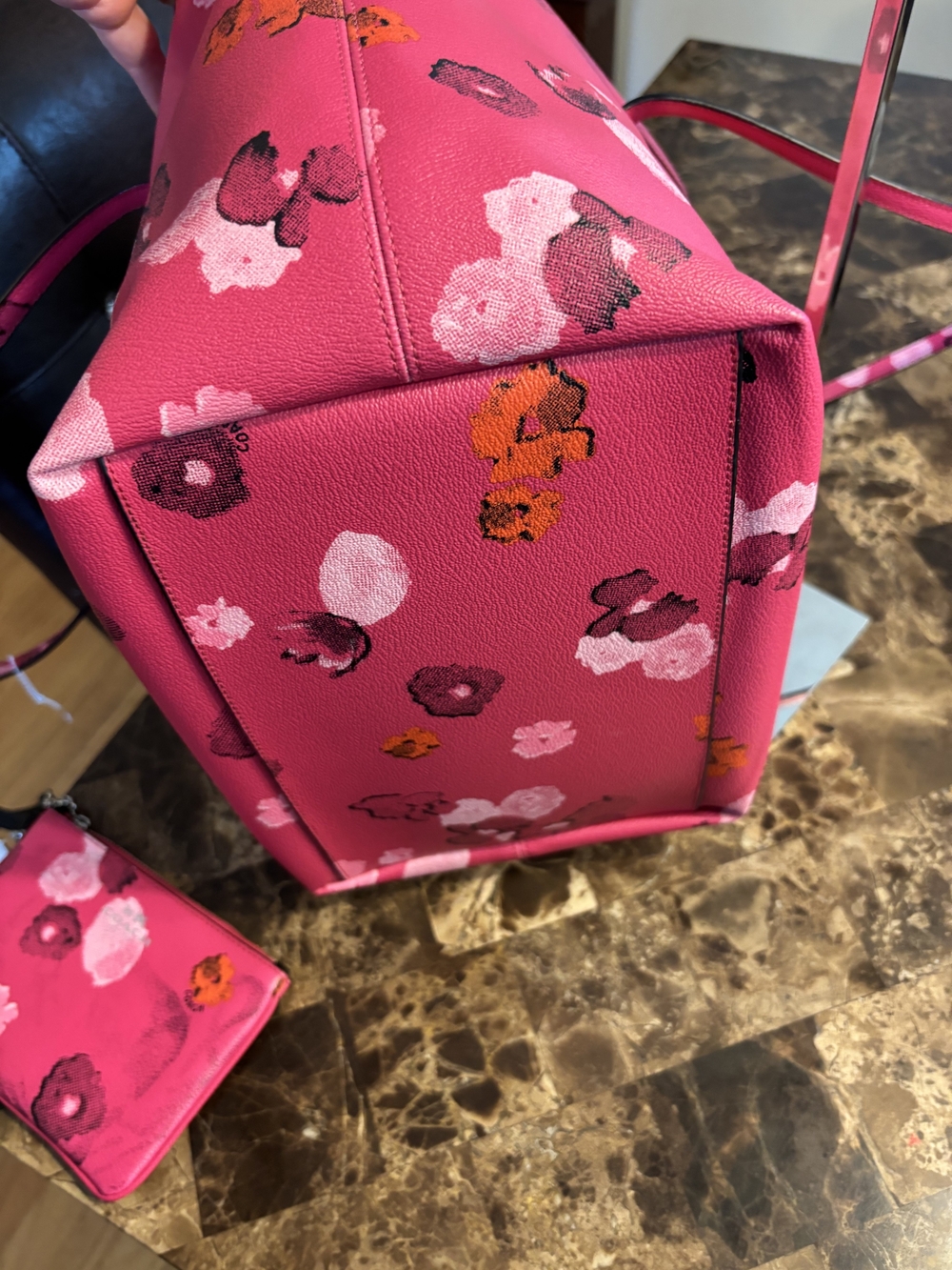 Coach Floral Print Limited Edition Pink Shopper Tote With Matching Wristlet 2pc. - Picture 10 of 16